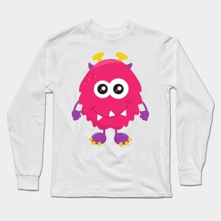 Cute Monster, Pink Monster, Horns, Funny Monster Long Sleeve T-Shirt